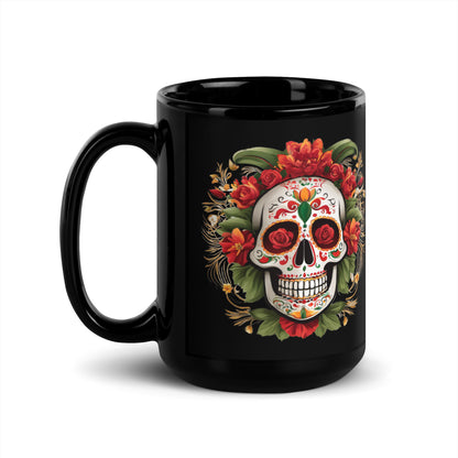 Skull Dia DE Muertos Black Glossy Mug